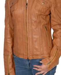 Milwaukee Leather SFL2805 Women's Cognac Quilted Mandarin Collar Fashion Casual Leather Jacket