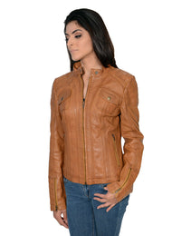 Milwaukee Leather SFL2805 Women's Cognac 'Quilted' Mandarin Collar Fashion Casual Leather Jacket