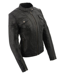 Milwaukee Leather SFL2806 Women's 'Quilted' Black Mandarin Scuba Collar Fashion Casual Leather Jacket