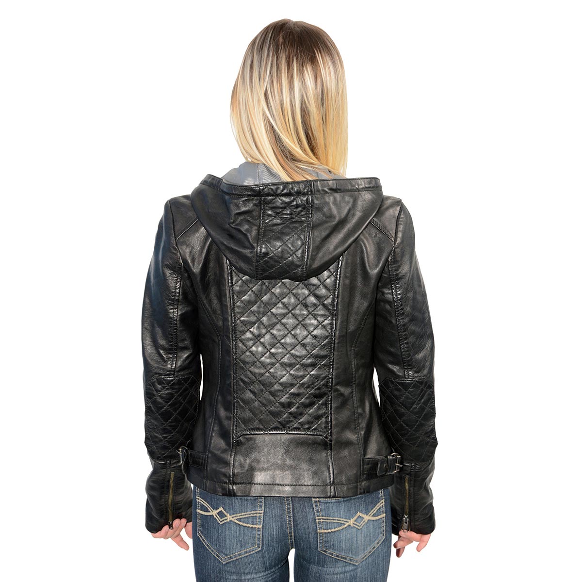 Milwaukee Leather SFL2810 Women's Black Scuba Style Fashion Leather Jacket with Drawstring and Hoodie