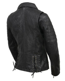 Milwaukee Leather Black Vintage Motorcycle Inspired Vegan Tan Fashion Leather Jacket for Women SFL2812