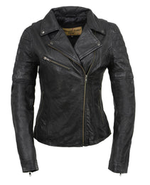 Milwaukee Leather Black Vintage Motorcycle Inspired Vegan Tan Fashion Leather Jacket for Women SFL2812