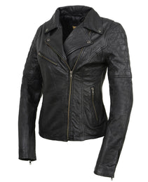 Milwaukee Leather Black Vintage Motorcycle Inspired Vegan Tan Fashion Leather Jacket for Women SFL2812