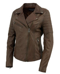 Milwaukee Leather Brown Vintage Motorcycle Inspired Vegan Tan Fashion Leather Jacket for Women SFL2812