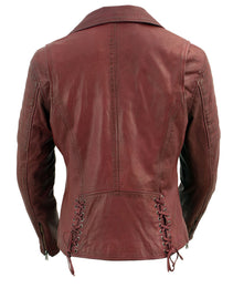 Milwaukee Leather Red Vintage Motorcycle Inspired Vegan Tan Fashion Leather Jacket for Women SFL2812