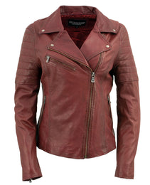Milwaukee Leather Red Vintage Motorcycle Inspired Vegan Tan Fashion Leather Jacket for Women SFL2812