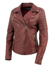 Milwaukee Leather Red Vintage Motorcycle Inspired Vegan Tan Fashion Leather Jacket for Women SFL2812