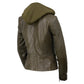 Milwaukee Leather SFL2815 Womens Olive Motorcycle Style Leather Jacket with Hoodie and Asymmetrical Zipper