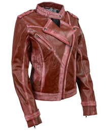 Milwaukee Leather SFL2840 Women's Maiden Maroon Premium Sheepskin Motorcycle Fashion Leather Jacket with Studs