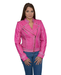 Milwaukee Leather SFL2840 Women's Maiden Pink Premium Sheepskin Motorcycle Fashion Leather Jacket with Studs
