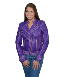 Milwaukee Leather SFL2840 Women's Purple Premium Sheepskin Motorcycle Fashion Leather Jacket with Studs