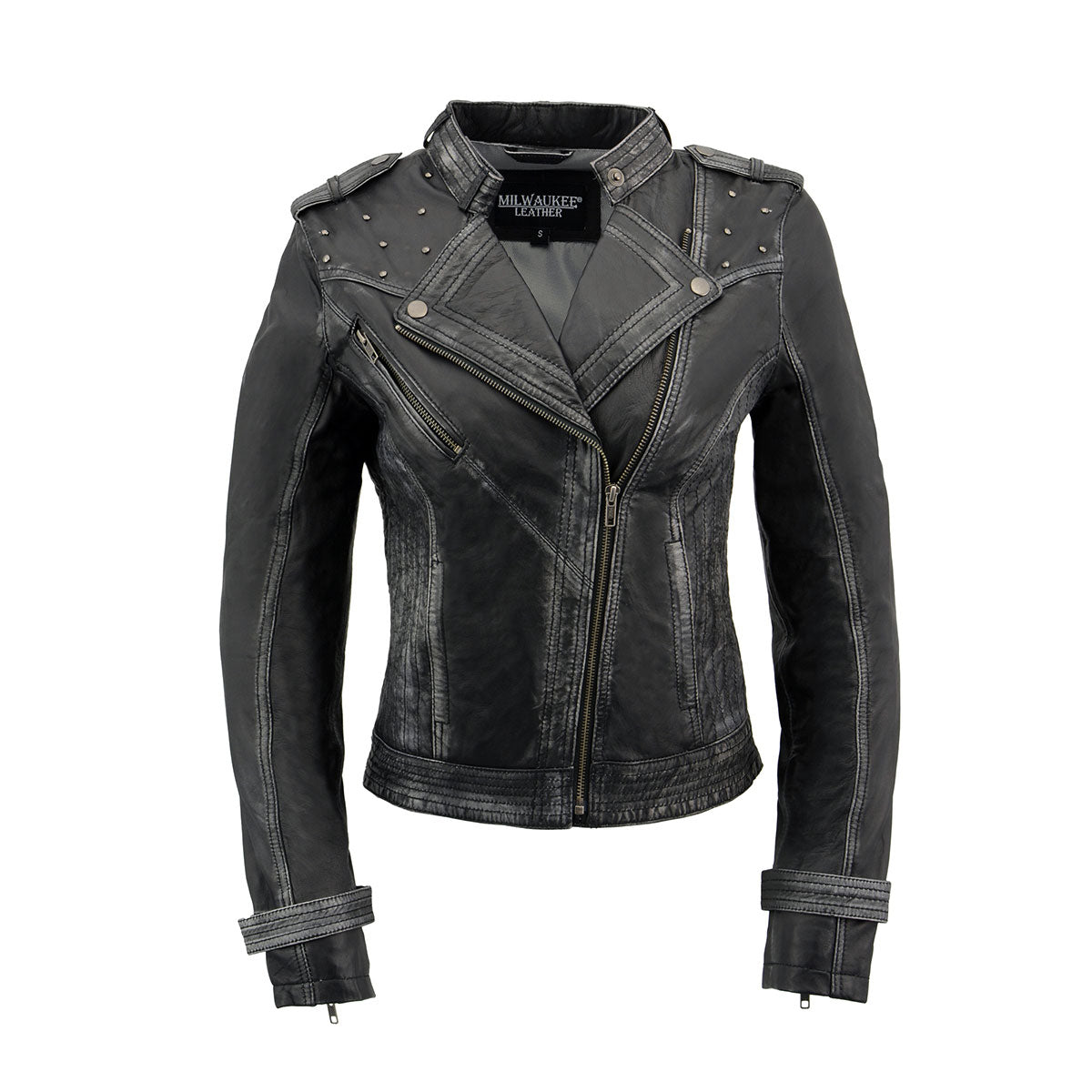 Milwaukee Leather SFL2840 Women's Maiden Black Premium Sheepskin Motorcycle Fashion Leather Jacket with Studs