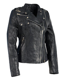 Milwaukee Leather SFL2845 Women's Black Leather Motorcycle Style Fashion Jacket with Asymmetrical Zipper