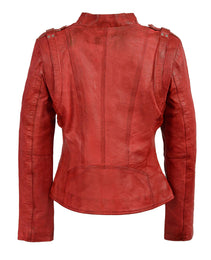 Milwaukee Leather Women's Distressed Red Vegan Leather Motorcycle Style Fashion Jacket SFL2845