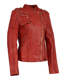 Milwaukee Leather Women's Distressed Red Vegan Leather Motorcycle Style Fashion Jacket SFL2845
