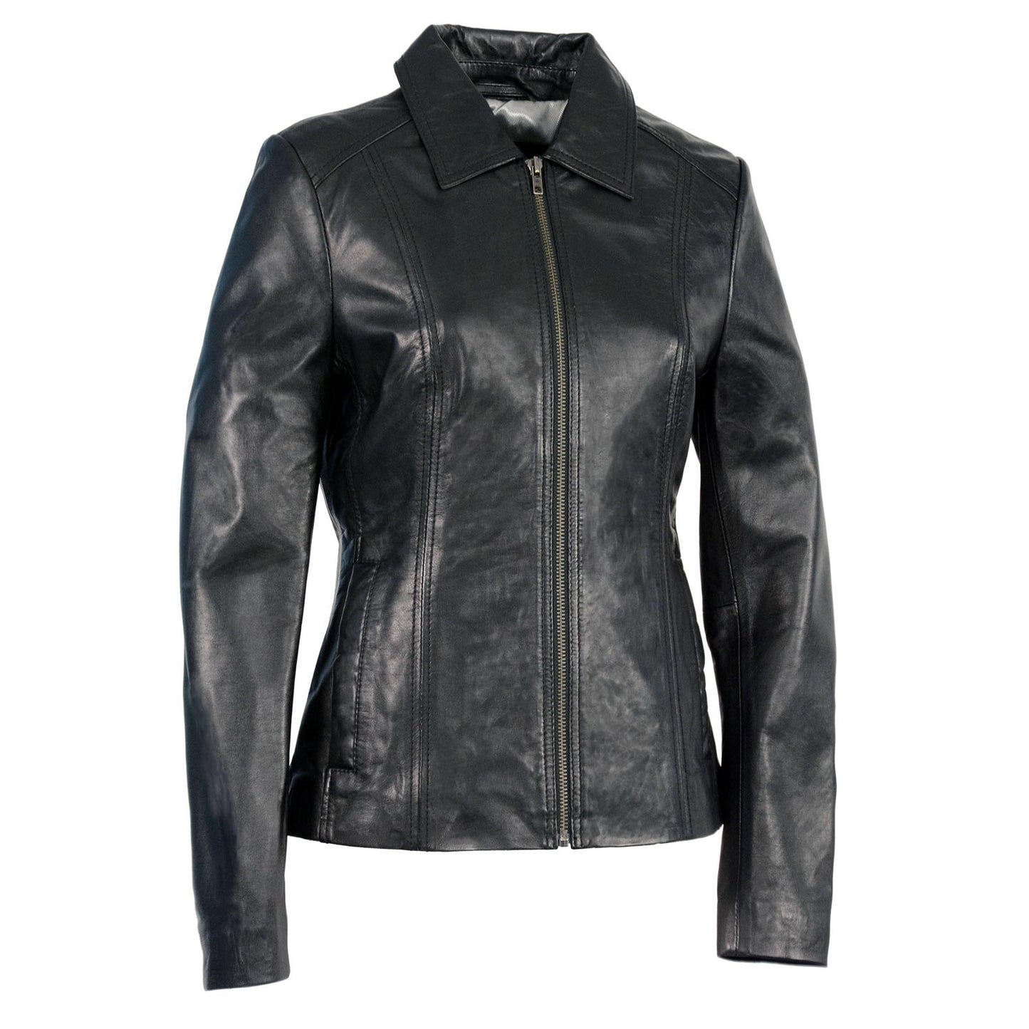 Milwaukee Leather SFL2850 Women's Classic Black Zippered Motorcycle Style Fashion Leather Jacket with Shirt Style Collar