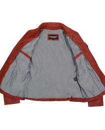 Milwaukee Leather SFL2850 Women's Classic Red Zippered Motorcycle Style Fashion Leather Jacket with Shirt Style Collar