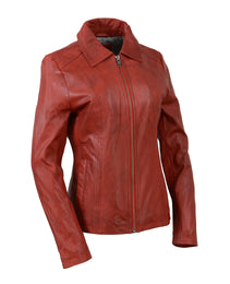 Milwaukee Leather SFL2850 Women's Classic Red Zippered Motorcycle Style Fashion Leather Jacket with Shirt Style Collar