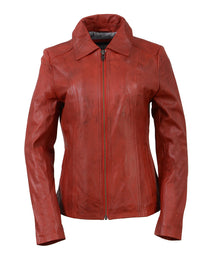 Milwaukee Leather SFL2850 Women's Classic Red Zippered Motorcycle Style Fashion Leather Jacket with Shirt Style Collar