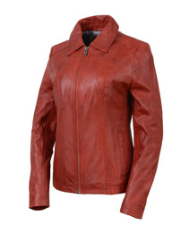 Milwaukee Leather SFL2850 Women's Classic Red Zippered Motorcycle Style Fashion Leather Jacket with Shirt Style Collar