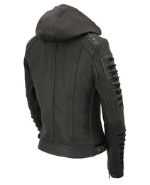 Milwaukee Leather SFL2865 Women's Black Scuba Style Fashion Casual Leather Jacket with Hoodie