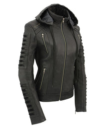 Milwaukee Leather SFL2865 Women's Black Scuba Style Fashion Casual Leather Jacket with Hoodie