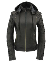Milwaukee Leather SFL2865 Women's Black Scuba Style Fashion Casual Leather Jacket with Hoodie