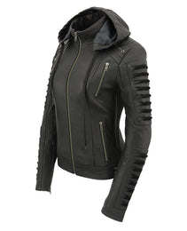 Milwaukee Leather SFL2865 Women's Black Scuba Style Fashion Casual Leather Jacket with Hoodie