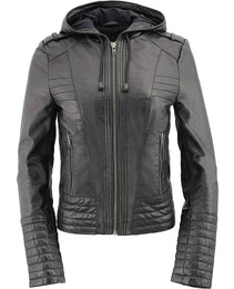 Milwaukee Leather SFL3554 Women's Black Scuba Style Zippered Front Motorcycle Fashion Leather Jacket with Hoodie