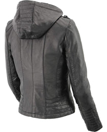 Milwaukee Leather SFL3554 Women's Black Scuba Style Zippered Front Motorcycle Fashion Leather Jacket with Hoodie