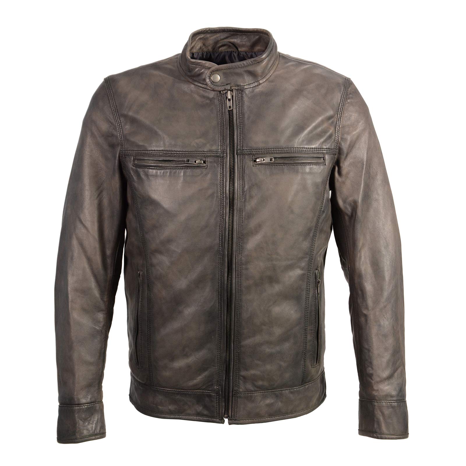 Milwaukee Leather SFM1800 Men's 'Cafe Racer' Anthracite Lambskin Leather Jacket