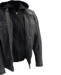 Milwaukee Leather Vintage SFM1802 Men's Black Nubuck Leather Motorcycle Style Fashion Leather Jacket with Hoodie