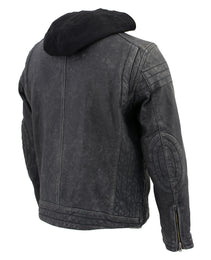 Milwaukee Leather Vintage SFM1802 Men's Black Nubuck Leather Motorcycle Style Fashion Leather Jacket with Hoodie