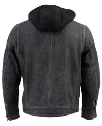 Milwaukee Leather Vintage SFM1802 Men's Black Nubuck Leather Motorcycle Style Fashion Leather Jacket with Hoodie