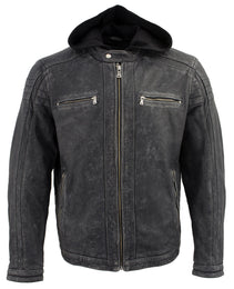 Milwaukee Leather Vintage SFM1802 Men's Black Nubuck Leather Motorcycle Style Fashion Leather Jacket with Hoodie