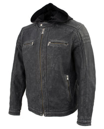 Milwaukee Leather Vintage SFM1802 Men's Black Nubuck Leather Motorcycle Style Fashion Leather Jacket with Hoodie