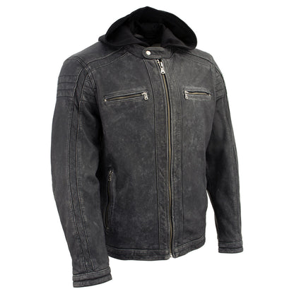 Milwaukee Leather Vintage SFM1802 Men's Black Nubuck Leather Motorcycle Style Fashion Leather Jacket with Hoodie