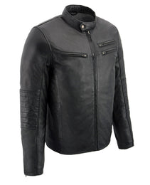 Milwaukee Leather SFM1806 Men's Black Euro Collar Café Style Leather Jacket