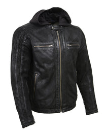 Milwaukee Leather Vintage SFM1807 Men's Black Premium Leather Hooded Jacket