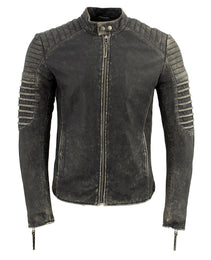 Milwaukee Leather Vintage SFM1808 Men's Black Leather Seamed Shoulder Zipper Front Jacket