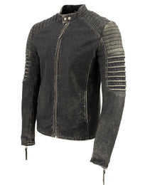 Milwaukee Leather Vintage SFM1808 Men's Black Leather Seamed Shoulder Zipper Front Jacket