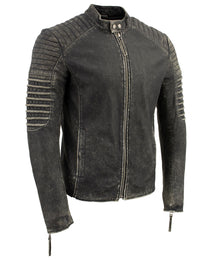 Milwaukee Leather Vintage SFM1808 Men's Black Leather Seamed Shoulder Zipper Front Jacket