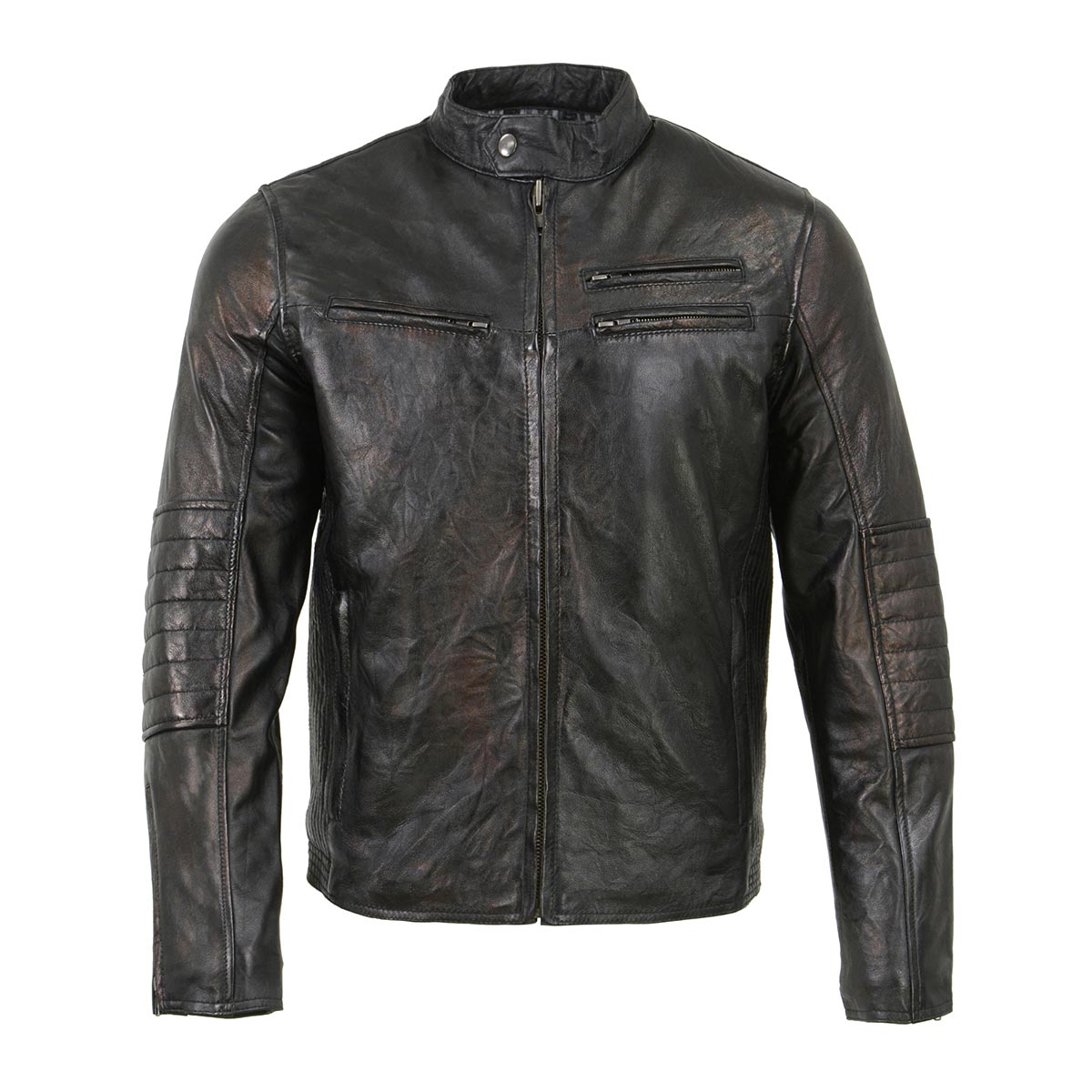 Milwaukee Leather SFM1809 Men's Two-Tone Euro Collar Cafe Style Leather Jacket