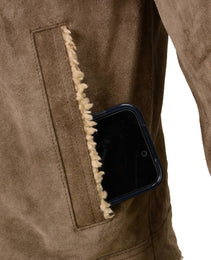Milwaukee Leather Vintage SFM1811 Men's Classic Taupe Suede Leather Fashion Coat Jacket w/ Plush Sherpa Inside Lining