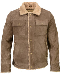 Milwaukee Leather Vintage SFM1811 Men's Classic Taupe Suede Leather Fashion Coat Jacket w/ Plush Sherpa Inside Lining
