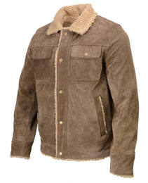 Milwaukee Leather Vintage SFM1811 Men's Classic Taupe Suede Leather Fashion Coat Jacket w/ Plush Sherpa Inside Lining