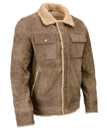 Milwaukee Leather Vintage SFM1811 Men's Classic Taupe Suede Leather Fashion Coat Jacket w/ Plush Sherpa Inside Lining