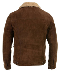 Milwaukee Leather Vintage SFM1817 Men's Brown Suede Leather Fashion Coat Jacket w/ Plush Sherpa Inside Lining