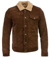 Milwaukee Leather Vintage SFM1817 Men's Brown Suede Leather Fashion Coat Jacket w/ Plush Sherpa Inside Lining
