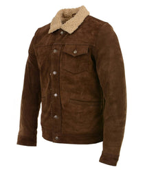 Milwaukee Leather Vintage SFM1817 Men's Brown Suede Leather Fashion Coat Jacket w/ Plush Sherpa Inside Lining